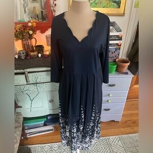 Dark Blue Floral Hi Lo Dress Long Sleeved NWT Chiffon Skirt Dressy